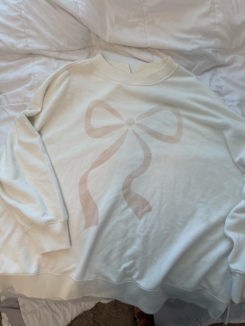 aerie oversized cream crewneck with Pink Bow Graphic
